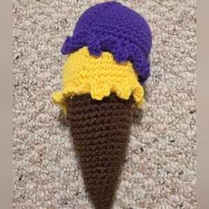 Hand Crafted Purple and Yellow Ice Cream Cone Stuffed Toy